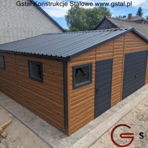 garaż blaszany 7x6 multigloss drzwi + 4xokno, T-35 antracyt 7016