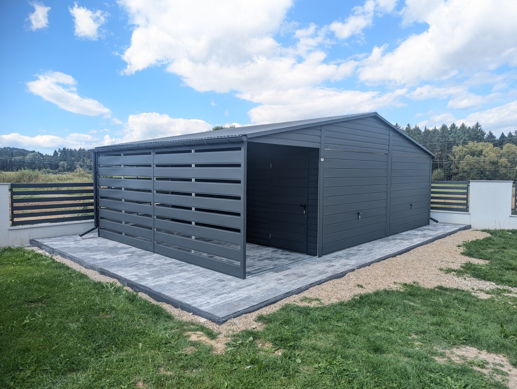 Garaż blaszany z wiatą 8m x 6m