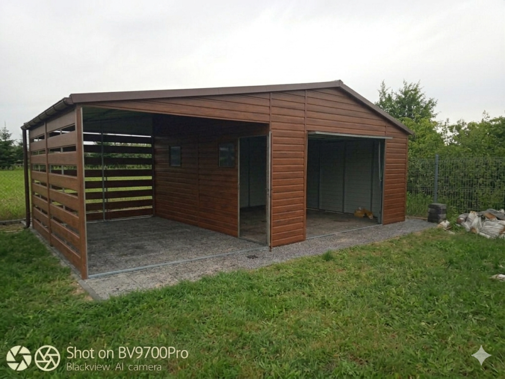 garaż blaszany z wiatą